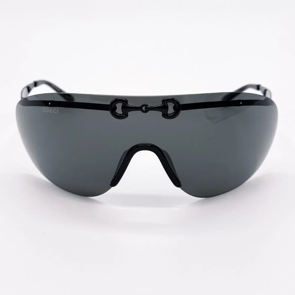 NEW AUTHENTIC GUCCI GG1656S 001, BLACK METAL OVERSIZED MASK SUNGLASSES GUCCI